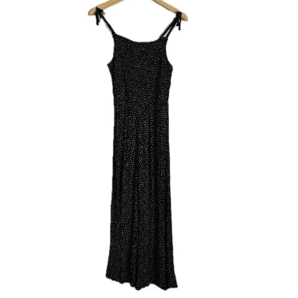 Old Navy Girls Smocked Jumpsuit Size XXL Black Sleeveless Wide Leg Bow Shoulders